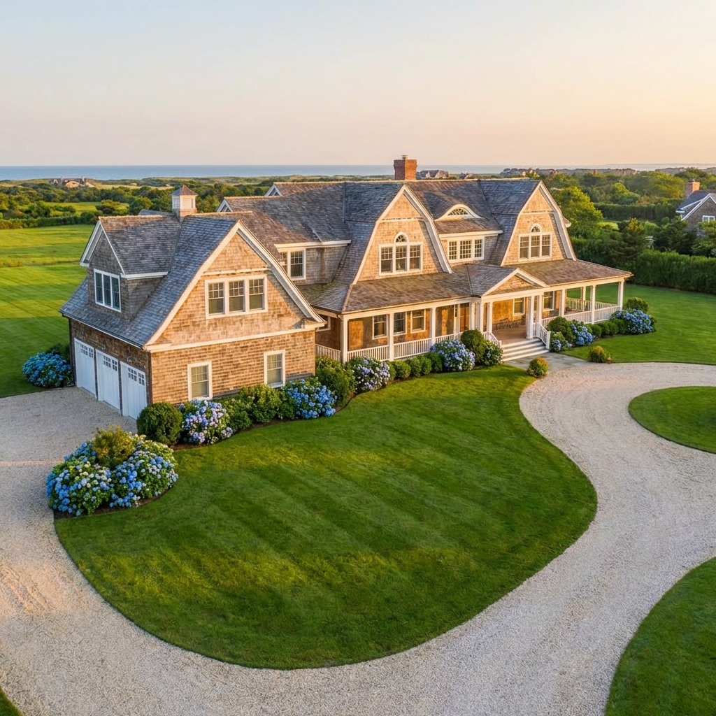 Luxury Nassau County estate with manicured lawn